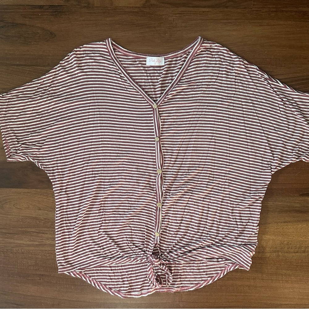 Pink Lily Striped Button-Down, Small